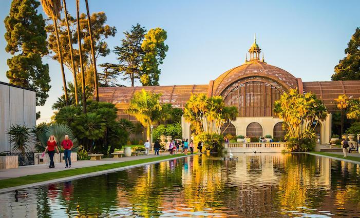 Balboa park botanical garden at sunset