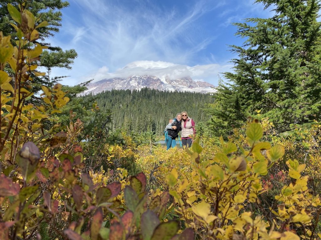 Two women in Mt Ranier National Park as first time hikers