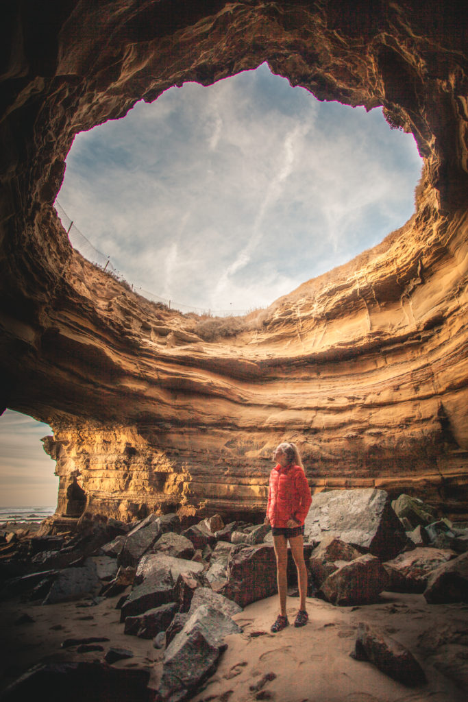 Open ceiling sea cave on Sunset cliffs
