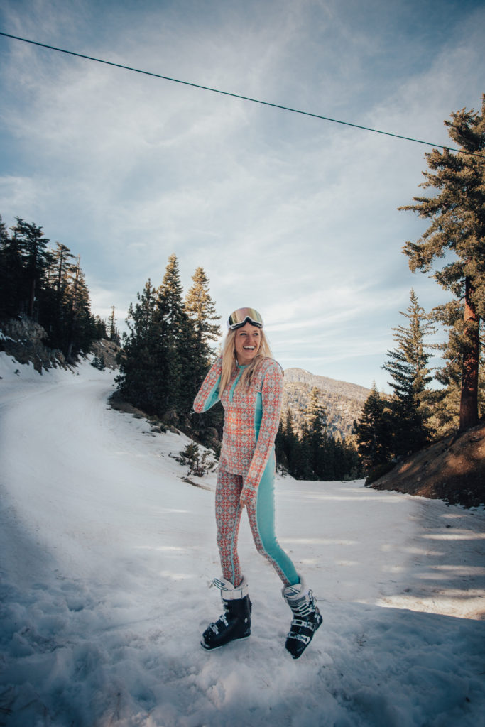 Girl Skiing at Mt Baldy. Mt. Baldy has some of the nearest snow to San Diego