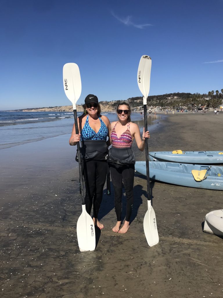 Mom and daughter going kayaking in La Jolla