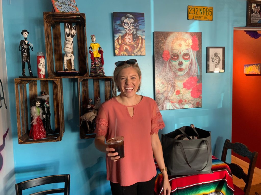 Girl at Dia Del Cafe in San Diego. A hispanic inspired coffee shop