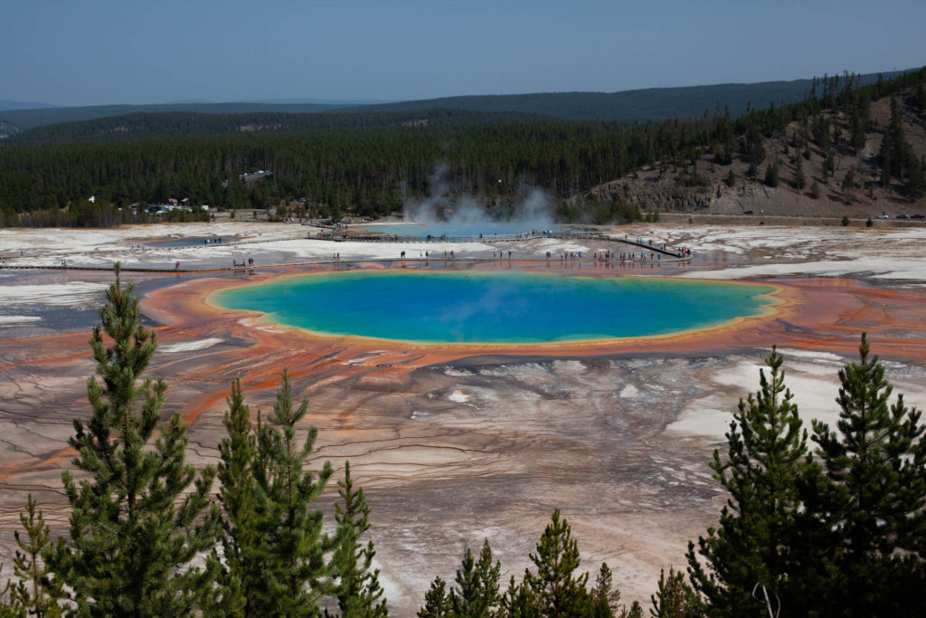 The Grand Prismatic Overlook is a great place to add to your Grand Teton and Yellowstone itinerary