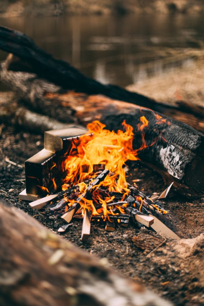 Fire burning at a campsite