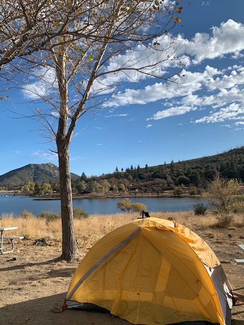 Tent in front of tree in Julian, CA