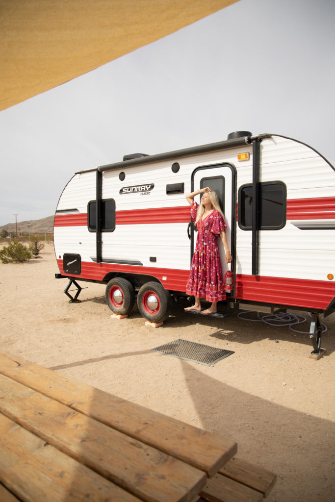 Girl at an eco-friendly stay in Joshua Tree