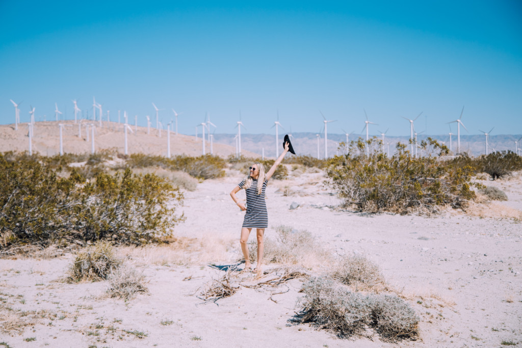 Girl standing in the Windmill Farm outside of Palm Springs