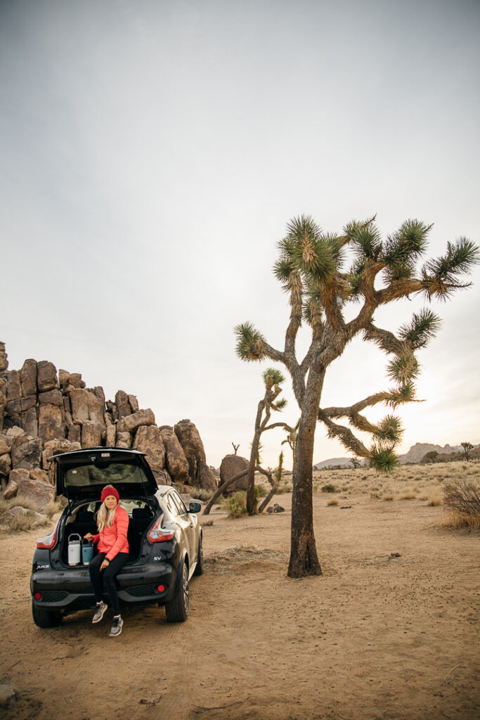 Chelsey sitting in her car in Joshua Tree