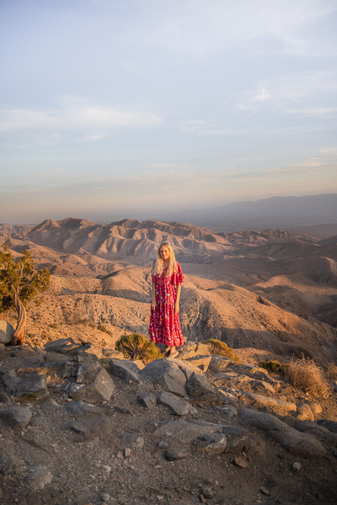 Chelsey at Keys View in Joshua Tree which is a must see spot at sunset time