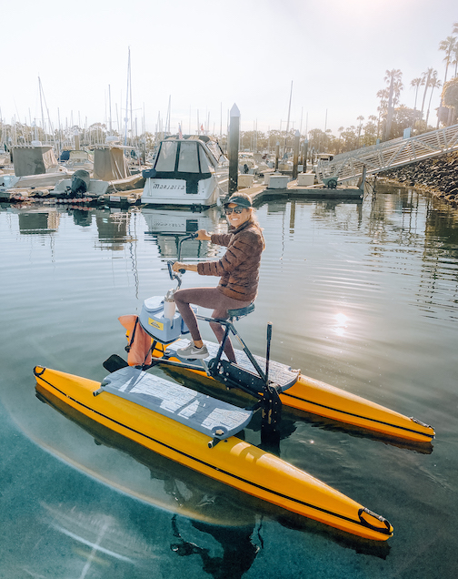 Girl riding a hydrobike in the San Diego water