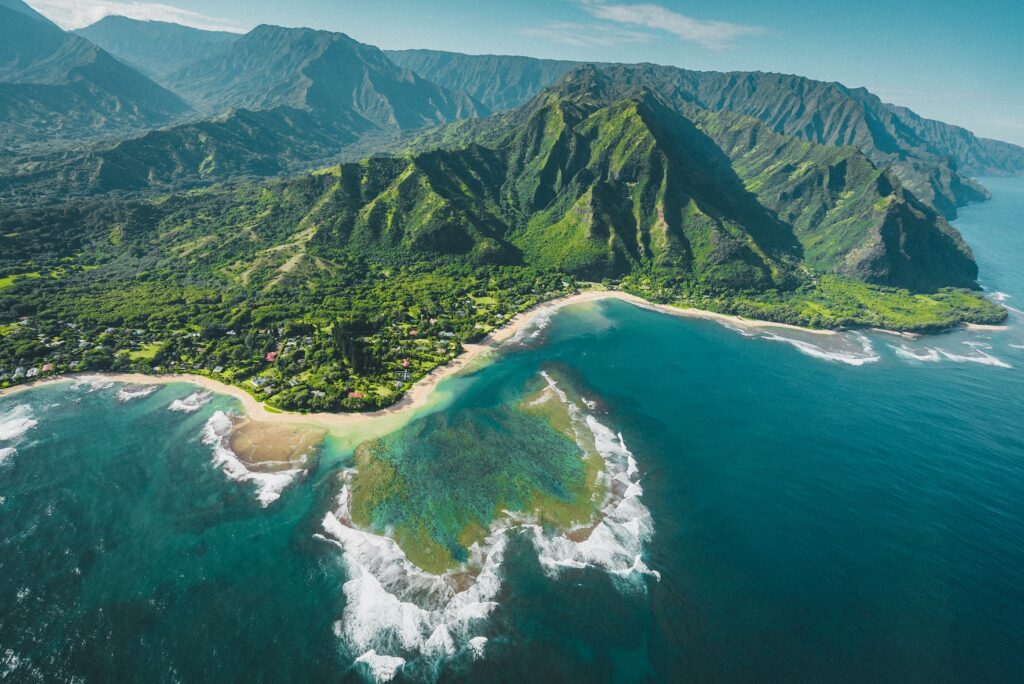 Ariel view of Kauai which makes for a great Fall vacation spot