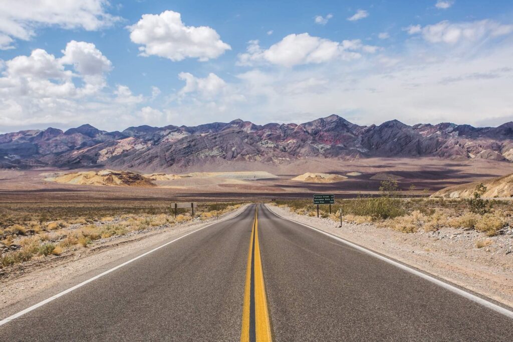 Empty road leading into Death Valley National Park 