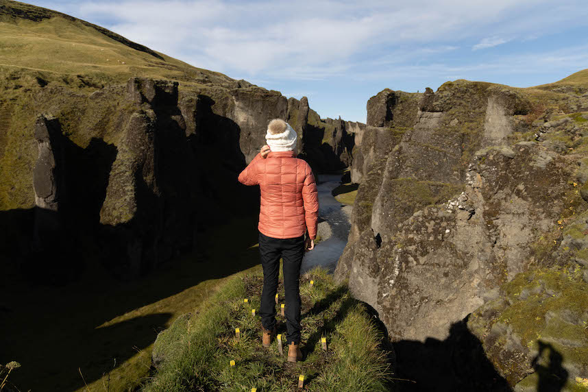 Girl standing in Fjadrargljufur Canyon 