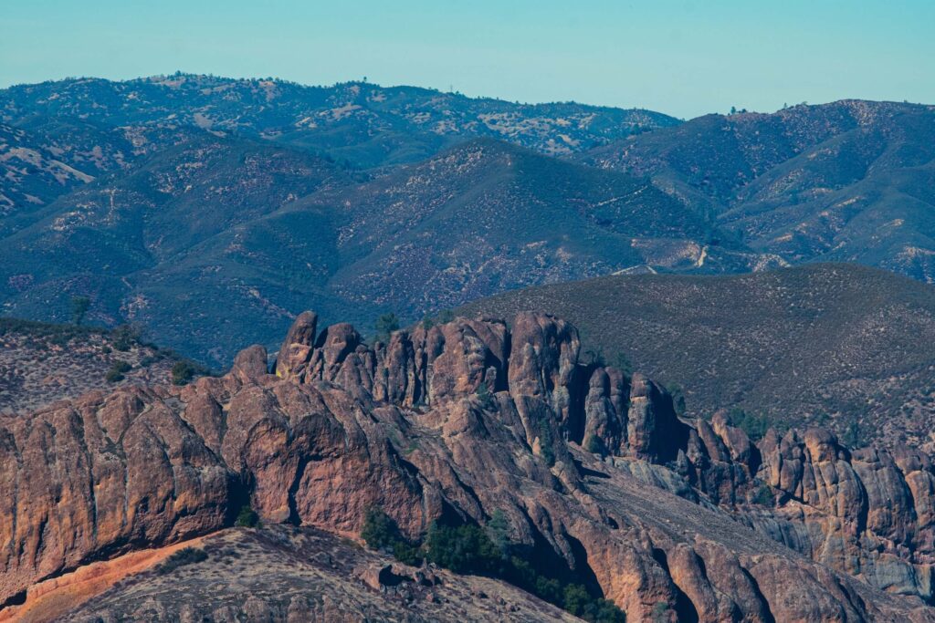 View of Pinnacles National Park from above which is one of the most underrated but best national parks in California
