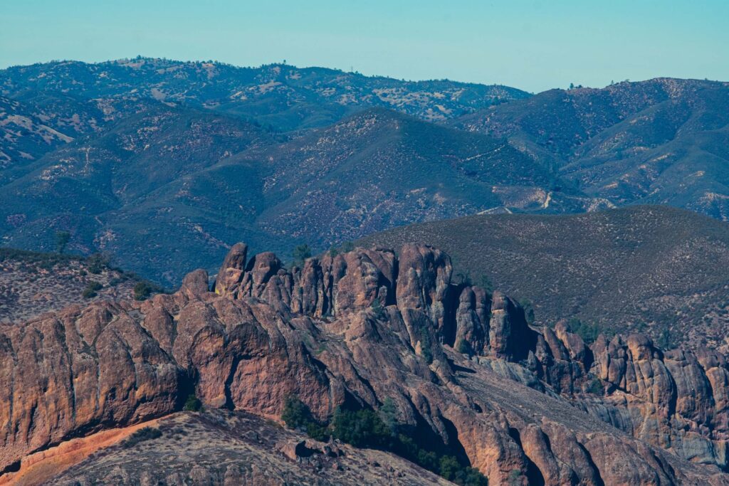 View of Pinnacles National Park from above which is one of the most underrated but best national parks in California 