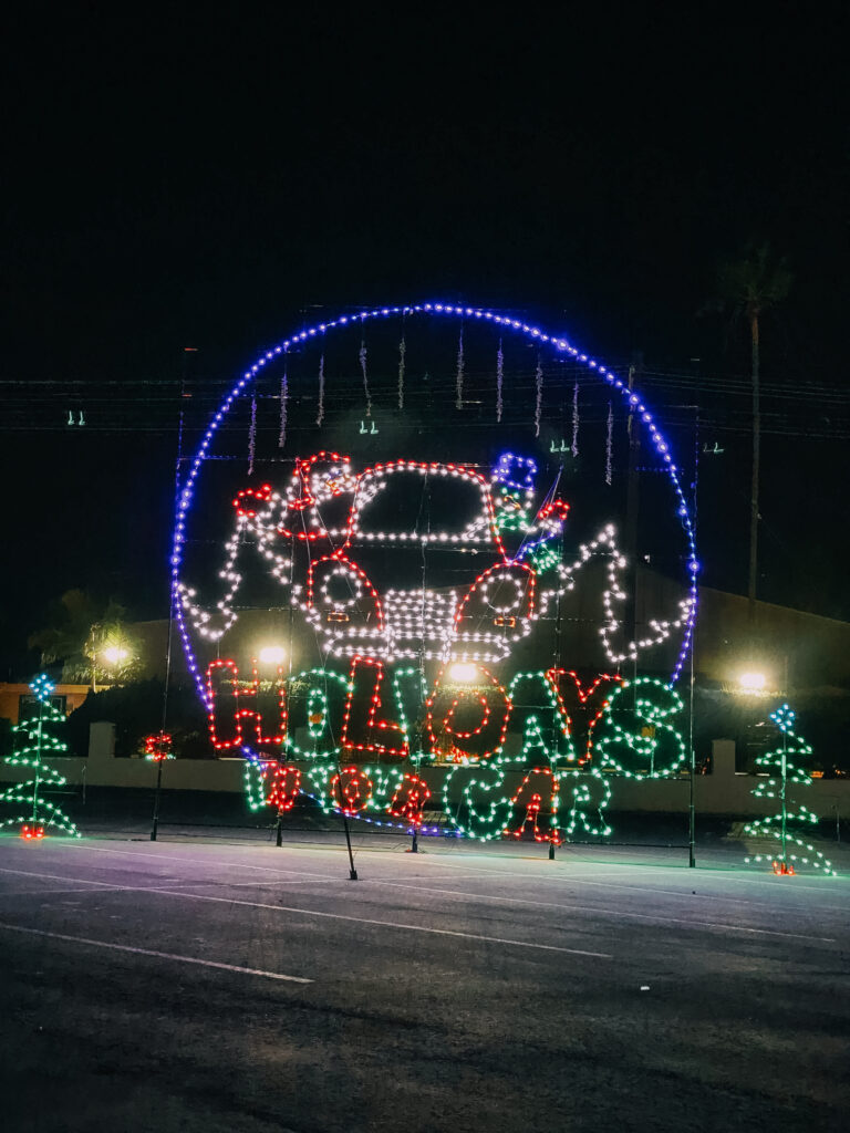 Holiday light display at the Del Mar Fairgrounds Christmas event which is one of the best San Diego CHristmas events you can go to 