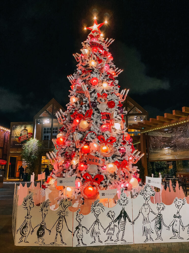 Balboa Park's the Grinch Christmas tree all lit up in San Diego