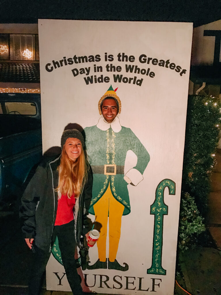 San Diego influencer at Christmas Card lane which is one of the best light displays in San Diego. 