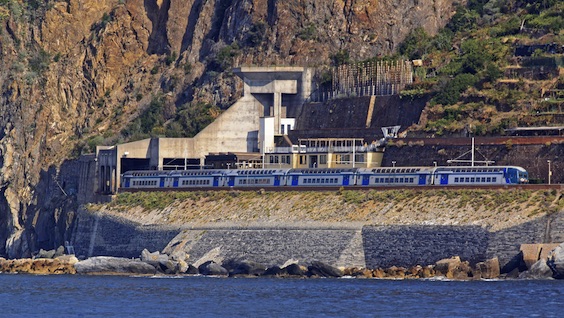 View of the Cinque Terre Train from the ocean