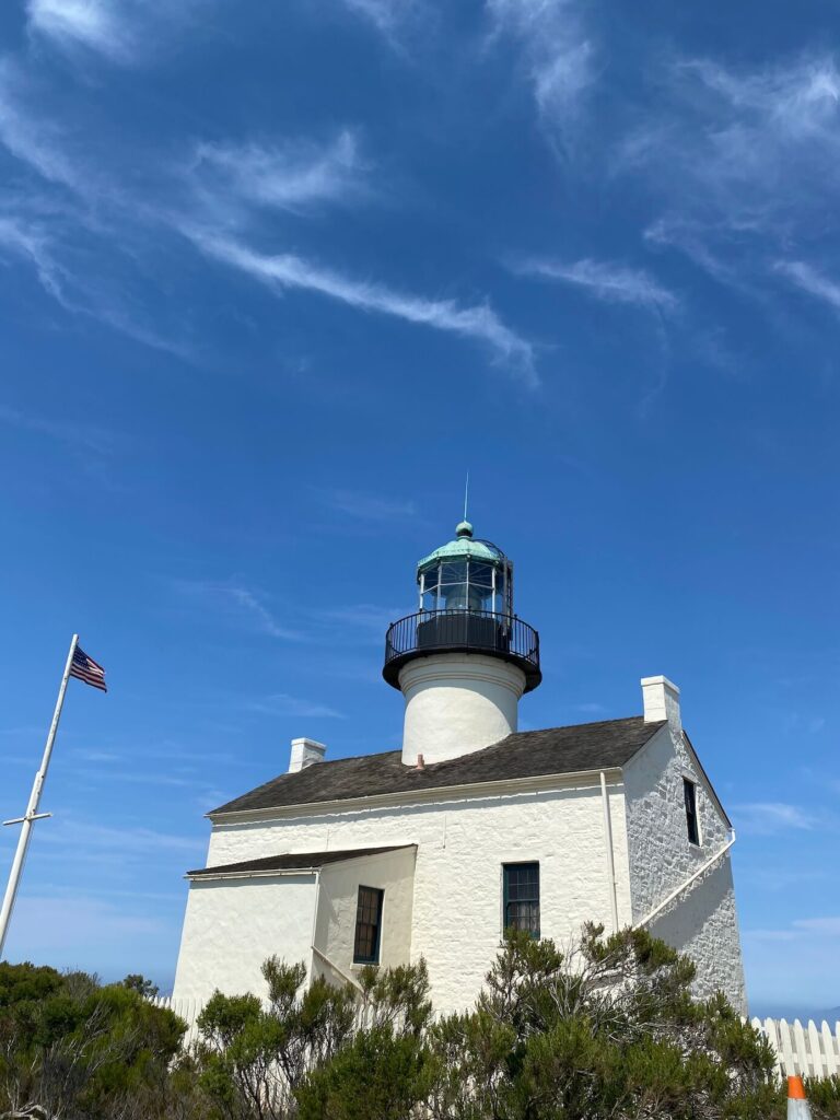 View of the Old Point Loma lighthouse which is known to be a haunted place in San Diego