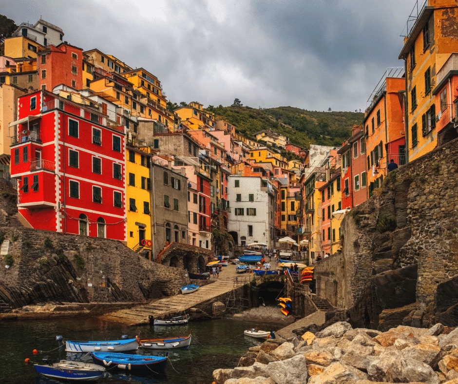 Views of the village Riomaggiore from below