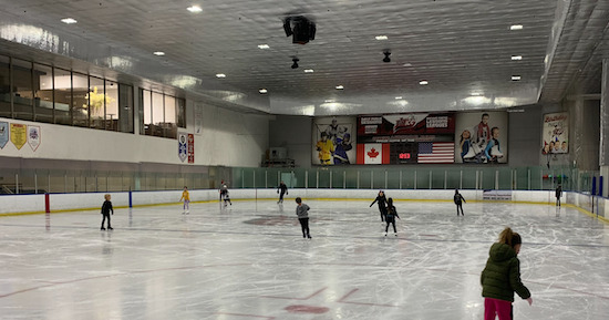 Kids ice skating at the UTC ice rink in San Diego 