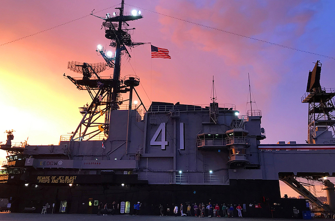 Sunset over the USS Midway in downtown San Diego