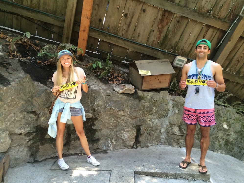 Couple at the Mystery spot in Santa Cruz