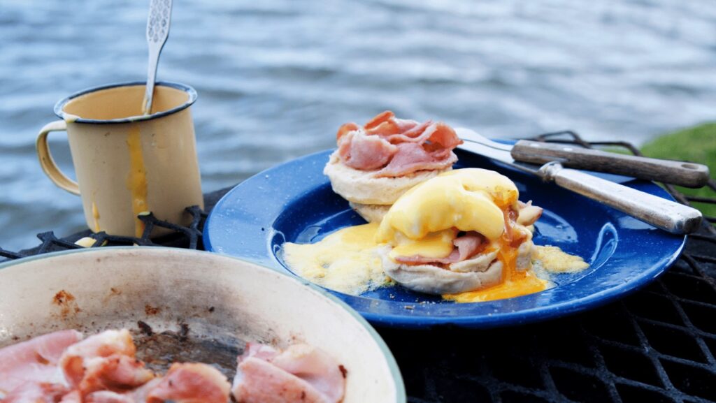Breakfast sandwich while camping