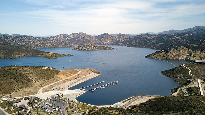 Ariel view of the San Vicente Reservoir in San Diego region