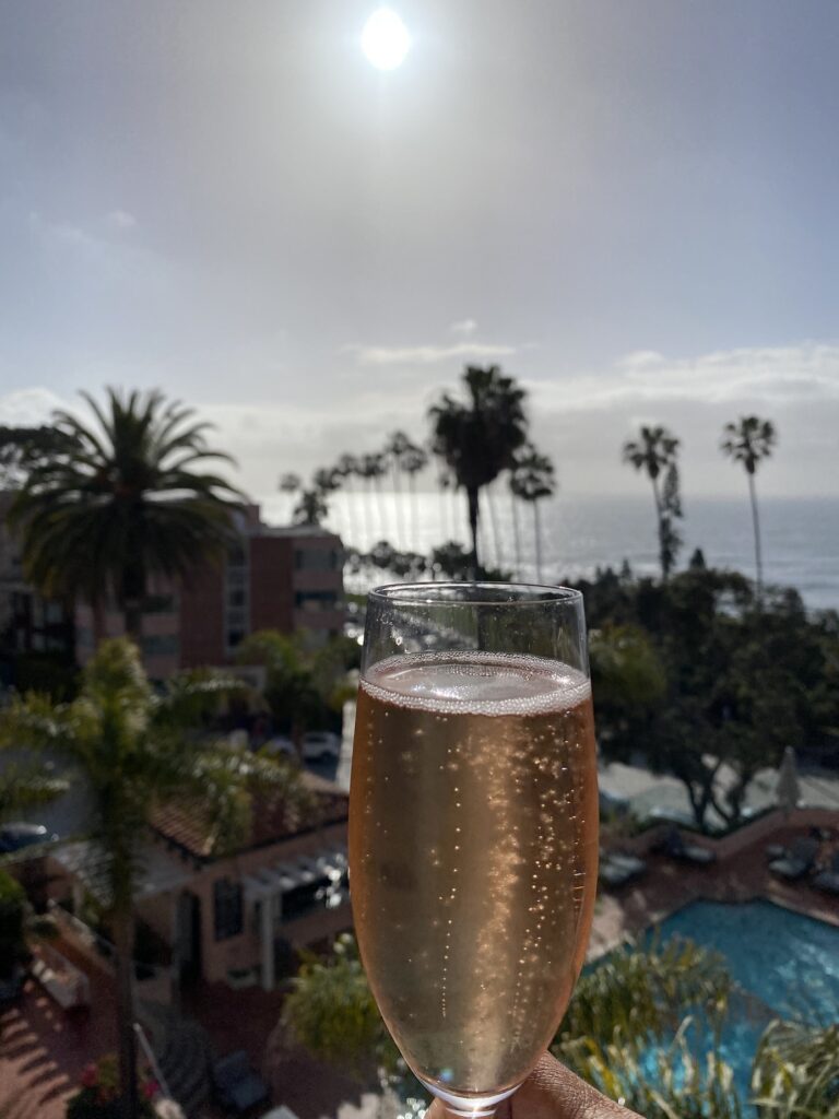 Champagne and a view from the La Valencia Hotel