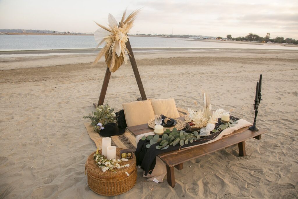 picnic on beach for a proposal in san diego
