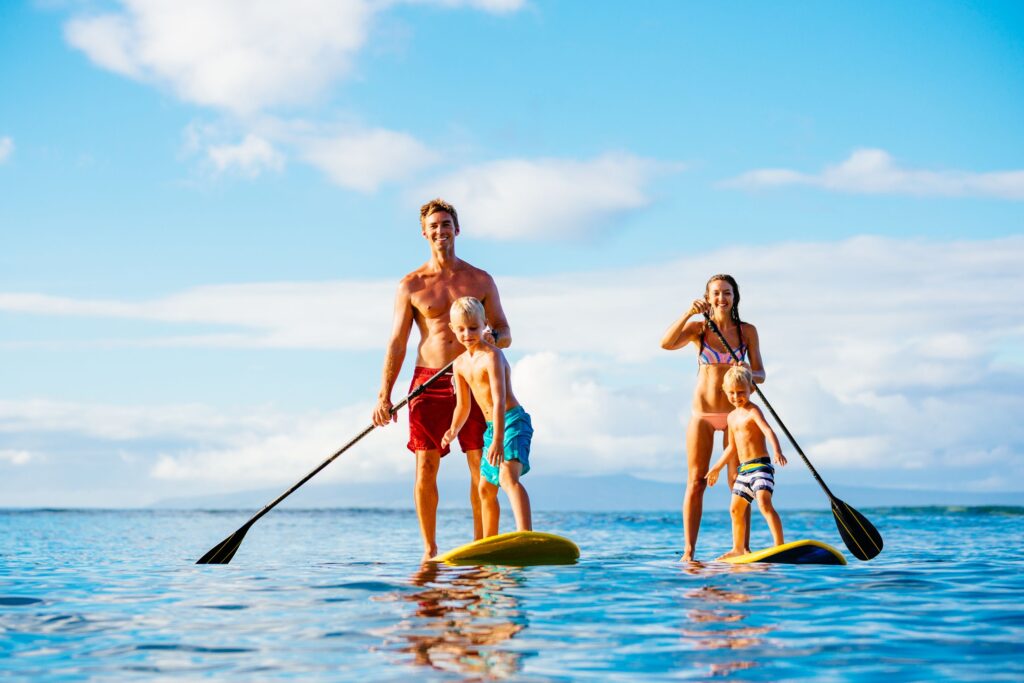 family paddle boarding in San Diego