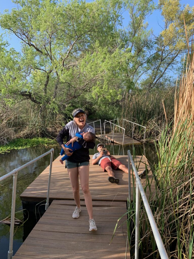 mom with baby at campsite