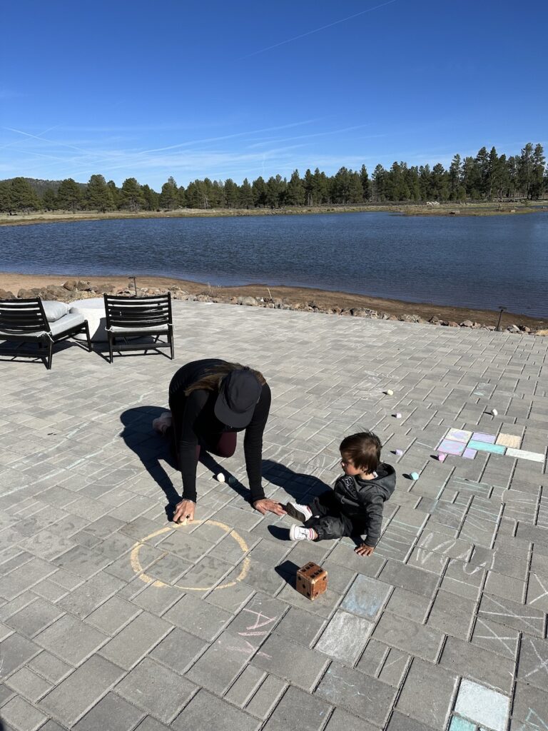 playing with chalk at backland glamping resort