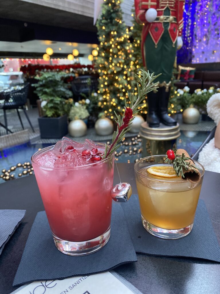 Cocktails at InsideOUT Christmas bar in San Diego