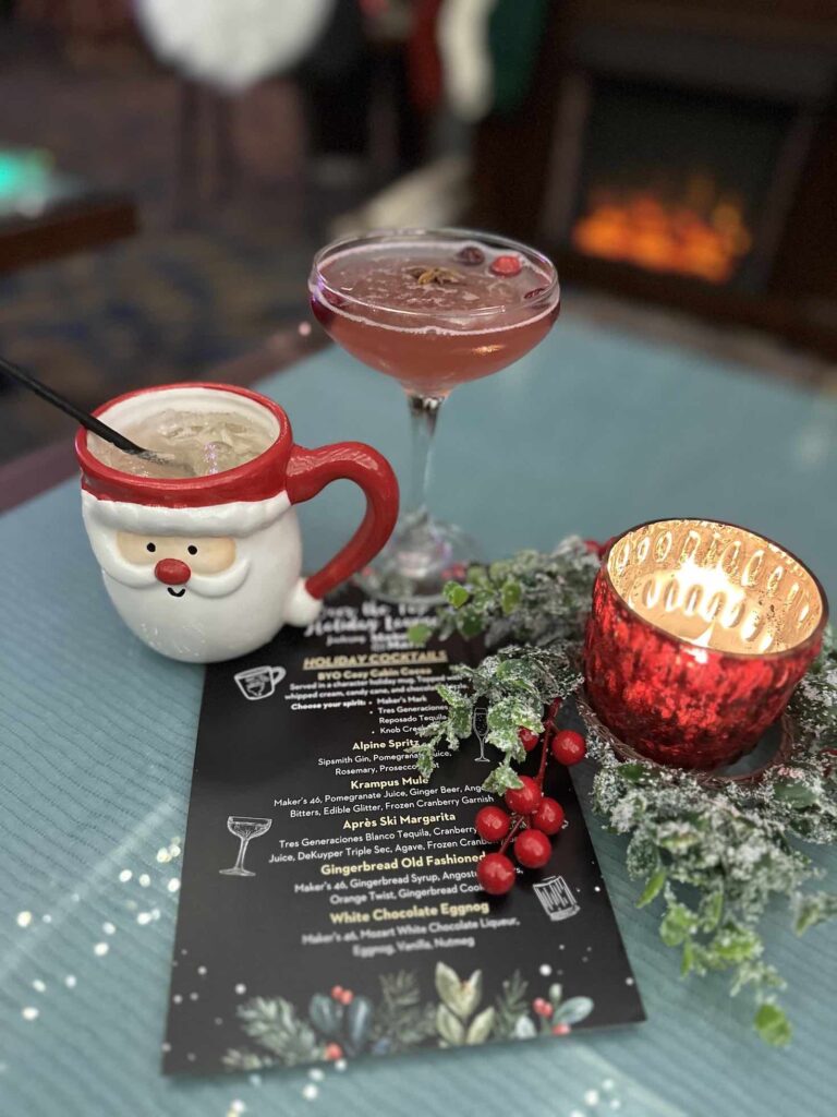 Christmas cocktails at the Top of the Hyatt lounge Christmas bar in San Diego